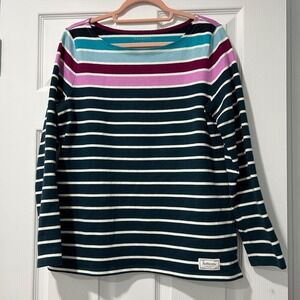 Talbots Authentic BoatNeck Long‎ Sleeve Tee Multi Stripe 100% Cotton Size M